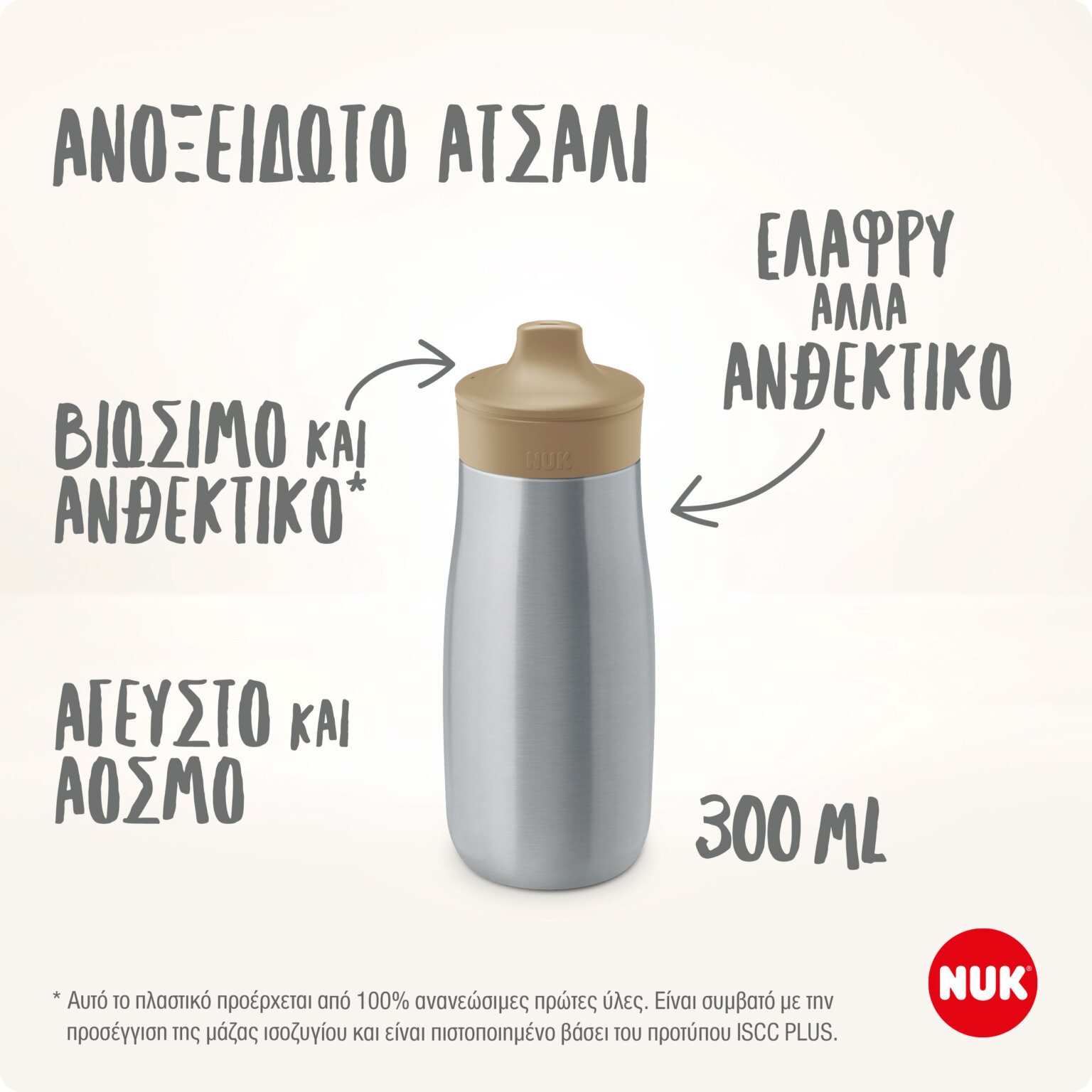 NUK - MINI-ME SIP Παιδικό Παγούρι από ανοξείδωτο ατσάλι 9m+ (μπεζ) - 300ml 10225324